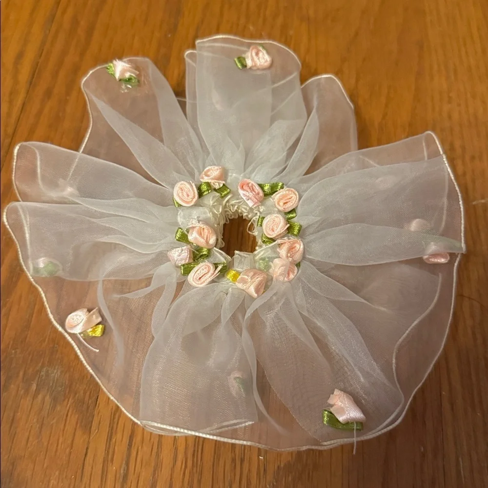 Sheer Floral Hair scrunchie flower girl ballerina party theme Halloween party